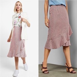NWT TED BAKER Stripe Asymmetric Ruffle Faux
Wrap Flounce Hem Midi Pencil Skirt 6
